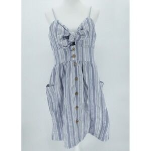 Roxy Midi Dress Womens XL Blue Striped Button Front Pockets Summer Beach NWT